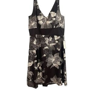 Ann Taylor Silk A-Line Sleeveless Brown Floral Dress size 16